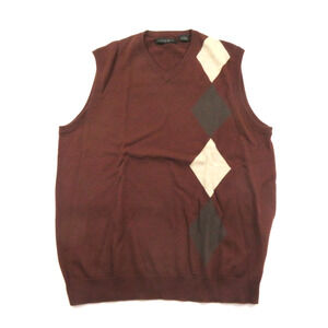 Sweater Vest Golf Argyle Style Front Burgundy Beige Brown V-Neck Axist Sz L